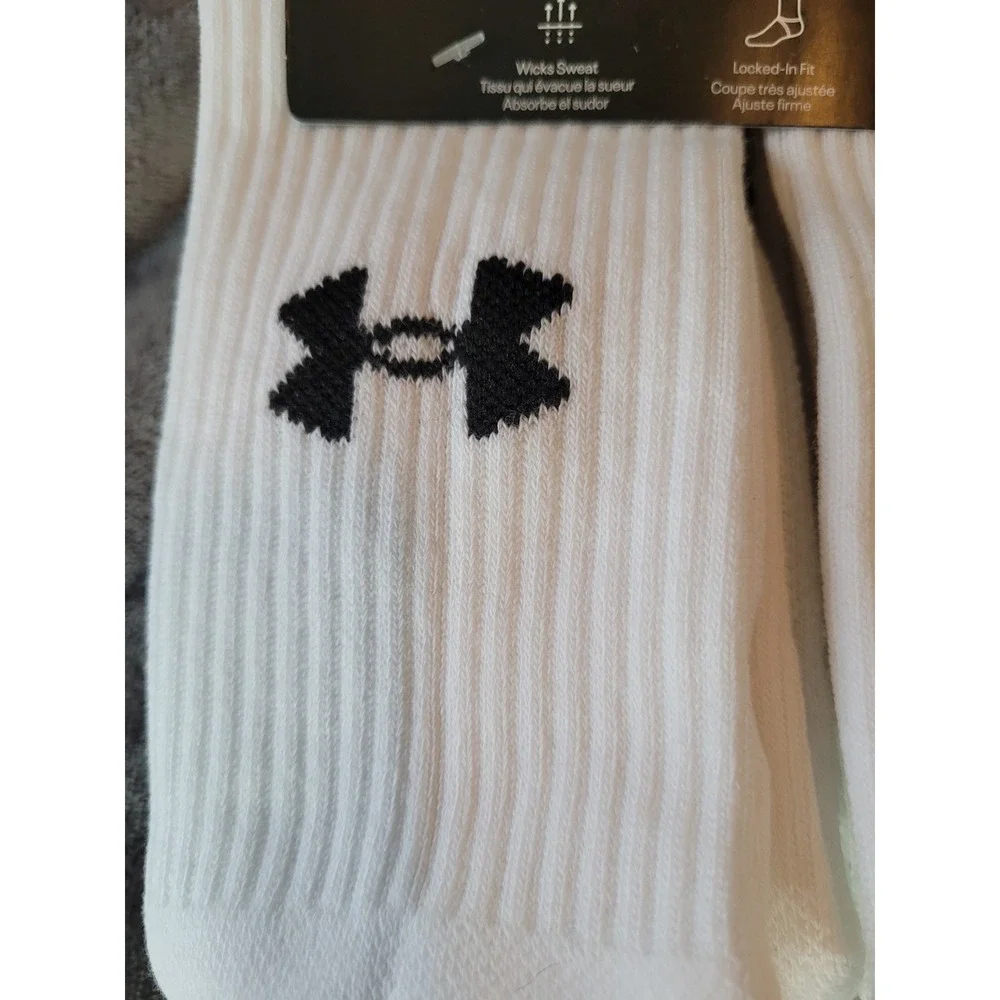 Under Armour 6 Pr Training Cotton Mens 8.5-13 Womens 10-14 Logo White Crew Socks